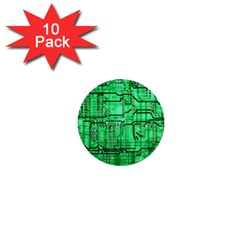 Green Circuit Board Computer 1  Mini Buttons (10 pack) 