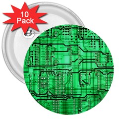 Green Circuit Board Computer 3  Buttons (10 pack) 