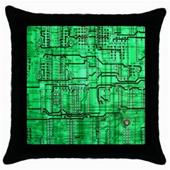 Green Circuit Board Computer Throw Pillow Case (Black)