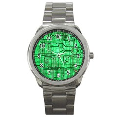 Green Circuit Board Computer Sport Metal Watch