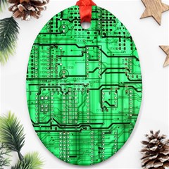 Green Circuit Board Computer Oval Ornament (two Sides)