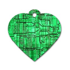 Green Circuit Board Computer Dog Tag Heart (One Side)