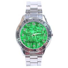 Green Circuit Board Computer Stainless Steel Analogue Watch