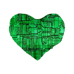 Green Circuit Board Computer Standard 16  Premium Heart Shape Cushions by Bakwanart