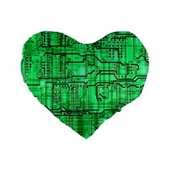 Green Circuit Board Computer Standard 16  Premium Flano Heart Shape Cushions by Bakwanart