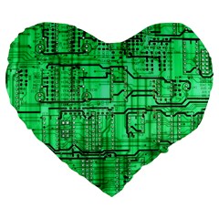 Green Circuit Board Computer Large 19  Premium Flano Heart Shape Cushions by Bakwanart