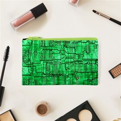 Green Circuit Board Computer Cosmetic Bag (xs) by Bakwanart