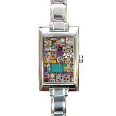 Pattern Design Art Techno Dj Music Retro Music Device Rectangle Italian Charm Watch by Bakwanart