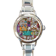 Pattern Design Art Techno Dj Music Retro Music Device Round Italian Charm Watch by Bakwanart