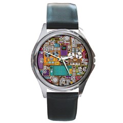 Pattern Design Art Techno Dj Music Retro Music Device Round Metal Watch by Bakwanart