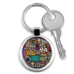 Pattern Design Art Techno Dj Music Retro Music Device Key Chain (round) by Bakwanart