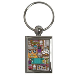 Pattern Design Art Techno Dj Music Retro Music Device Key Chain (rectangle) by Bakwanart