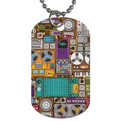 Pattern Design Art Techno Dj Music Retro Music Device Dog Tag (one Side) by Bakwanart