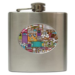 Pattern Design Art Techno Dj Music Retro Music Device Hip Flask (6 Oz) by Bakwanart