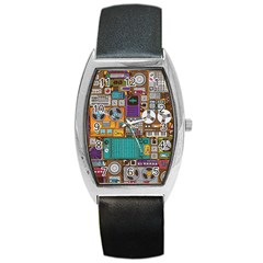 Pattern Design Art Techno Dj Music Retro Music Device Barrel Style Metal Watch by Bakwanart