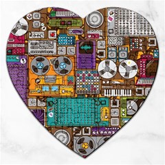 Pattern Design Art Techno Dj Music Retro Music Device Jigsaw Puzzle (heart) by Bakwanart