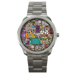 Pattern Design Art Techno Dj Music Retro Music Device Sport Metal Watch by Bakwanart