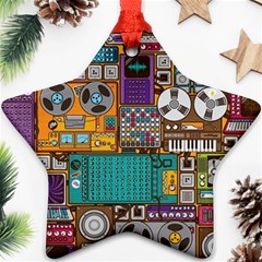 Pattern Design Art Techno Dj Music Retro Music Device Star Ornament (two Sides)