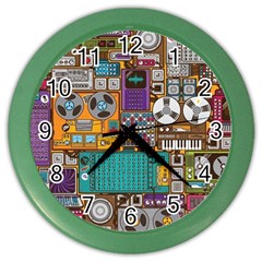 Pattern Design Art Techno Dj Music Retro Music Device Color Wall Clock