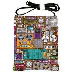 Pattern Design Art Techno Dj Music Retro Music Device Shoulder Sling Bag by Bakwanart