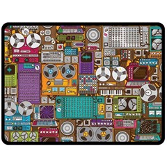 Pattern Design Art Techno Dj Music Retro Music Device Fleece Blanket (large) by Bakwanart