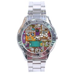 Pattern Design Art Techno Dj Music Retro Music Device Stainless Steel Analogue Watch by Bakwanart