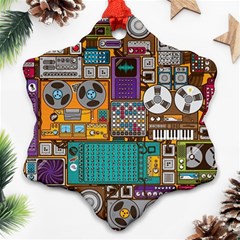 Pattern Design Art Techno Dj Music Retro Music Device Ornament (snowflake)