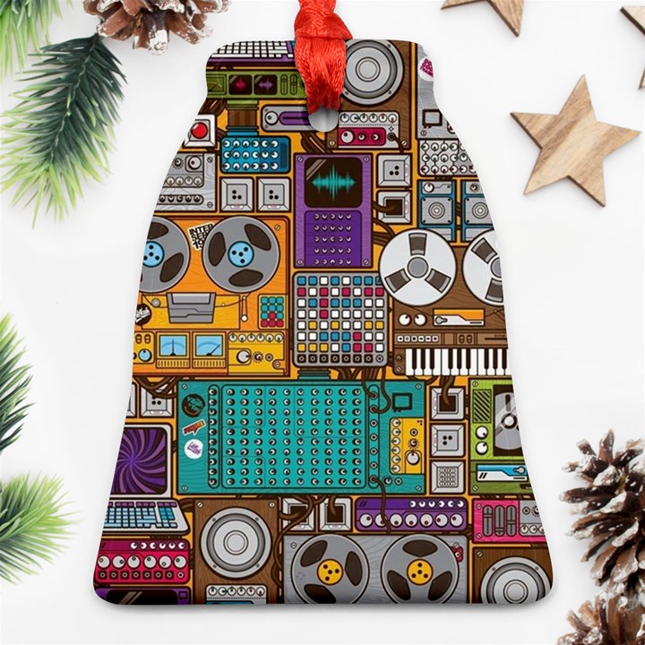 Pattern Design Art Techno Dj Music Retro Music Device Ornament (Bell)