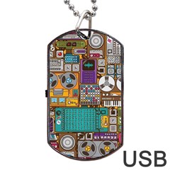 Pattern Design Art Techno Dj Music Retro Music Device Dog Tag Usb Flash (one Side) by Bakwanart