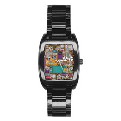 Pattern Design Art Techno Dj Music Retro Music Device Stainless Steel Barrel Watch by Bakwanart