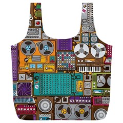 Pattern Design Art Techno Dj Music Retro Music Device Full Print Recycle Bag (xl) by Bakwanart