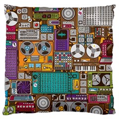 Pattern Design Art Techno Dj Music Retro Music Device Large Premium Plush Fleece Cushion Case (one Side) by Bakwanart