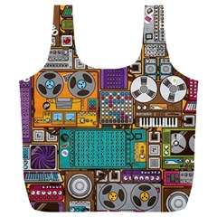 Pattern Design Art Techno Dj Music Retro Music Device Full Print Recycle Bag (xxl) by Bakwanart