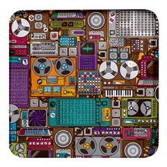 Pattern Design Art Techno Dj Music Retro Music Device Square Glass Fridge Magnet (4 Pack)