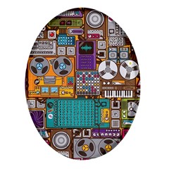 Pattern Design Art Techno Dj Music Retro Music Device Oval Glass Fridge Magnet (4 Pack)