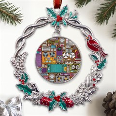 Pattern Design Art Techno Dj Music Retro Music Device Metal X mas Wreath Holly Leaf Ornament