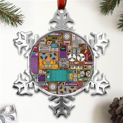 Pattern Design Art Techno Dj Music Retro Music Device Metal Small Snowflake Ornament