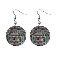 Arcade Game Retro Pattern Mini Button Earrings by Bakwanart