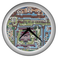 Arcade Game Retro Pattern Wall Clock (silver) by Bakwanart