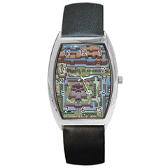 Arcade Game Retro Pattern Barrel Style Metal Watch by Bakwanart