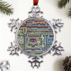 Arcade Game Retro Pattern Metal Large Snowflake Ornament by Bakwanart