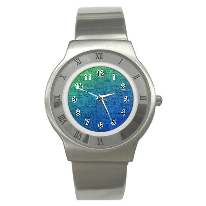 Blue And Green Circuit Board Wallpaper Circuit Board Sketch Stainless Steel Watch