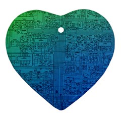 Blue And Green Circuit Board Wallpaper Circuit Board Sketch Heart Ornament (two Sides) by Bakwanart