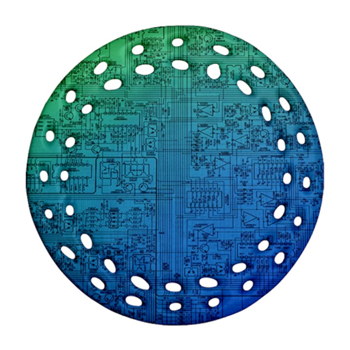 Blue And Green Circuit Board Wallpaper Circuit Board Sketch Ornament (Round Filigree)