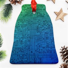 Blue And Green Circuit Board Wallpaper Circuit Board Sketch Bell Ornament (two Sides)