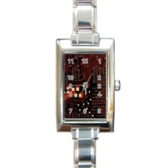 Red Computer Circuit Board Rectangle Italian Charm Watch by Bakwanart