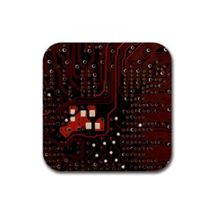 Red Computer Circuit Board Rubber Square Coaster (4 Pack) by Bakwanart