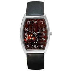 Red Computer Circuit Board Barrel Style Metal Watch by Bakwanart