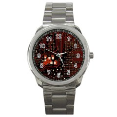 Red Computer Circuit Board Sport Metal Watch by Bakwanart