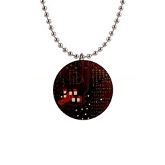 Red Computer Circuit Board 1  Button Necklace by Bakwanart